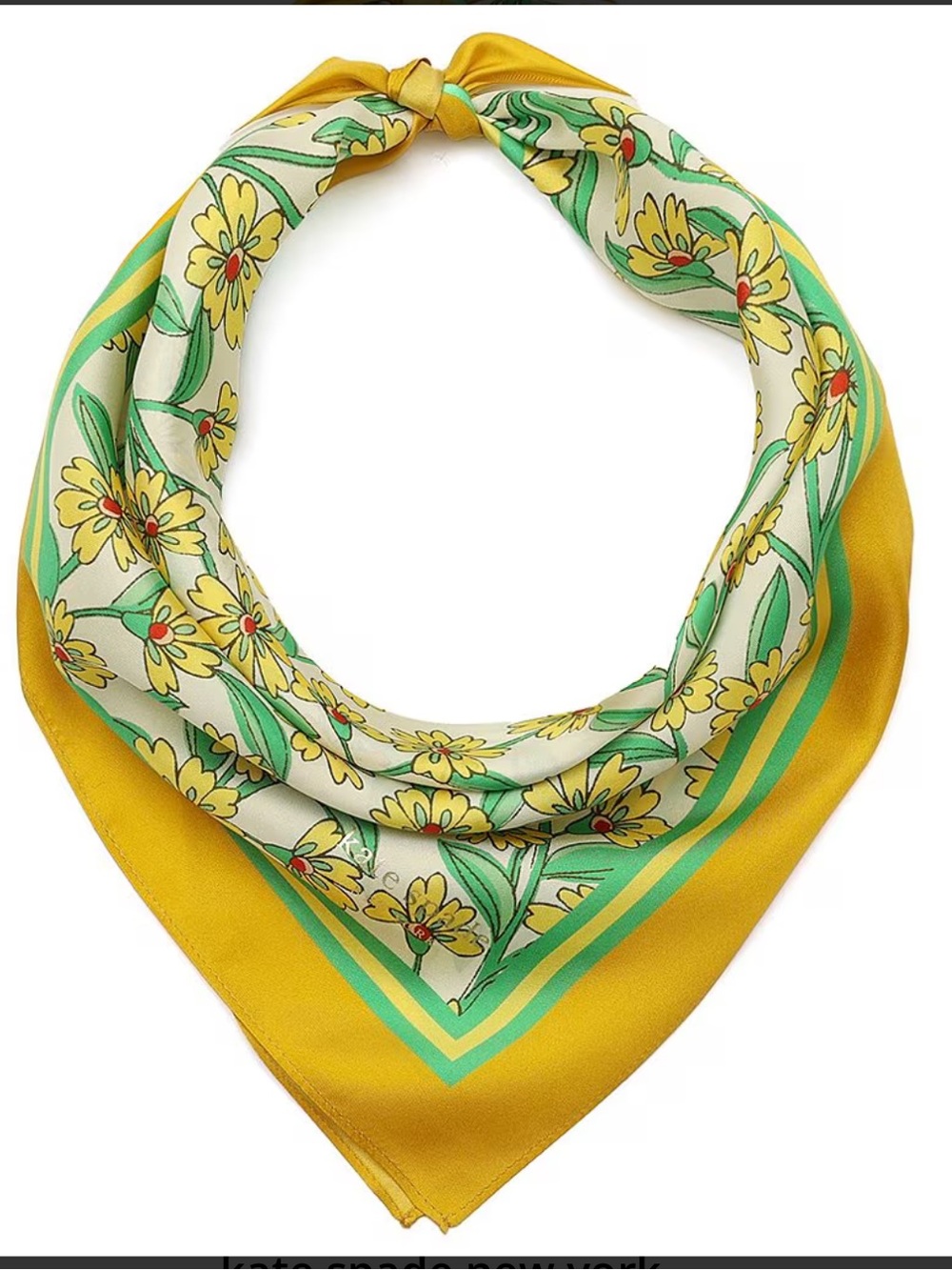 Kate Spade Springtime Ditsy Silk Rich Lemon Bandana Scarf, NWT